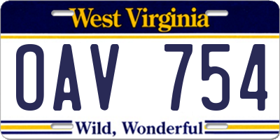 WV license plate OAV754