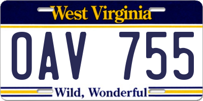 WV license plate OAV755