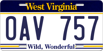 WV license plate OAV757