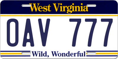 WV license plate OAV777