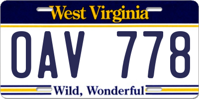 WV license plate OAV778