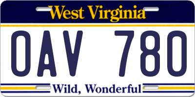 WV license plate OAV780