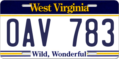 WV license plate OAV783
