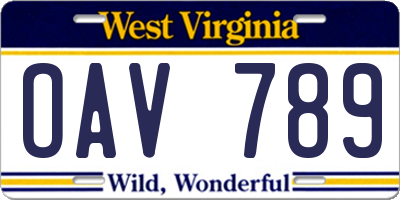 WV license plate OAV789