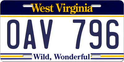 WV license plate OAV796