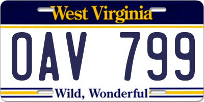 WV license plate OAV799