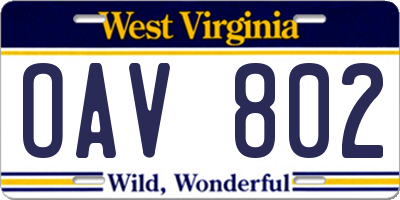 WV license plate OAV802
