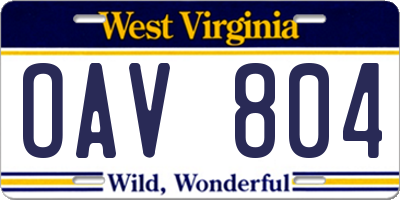 WV license plate OAV804