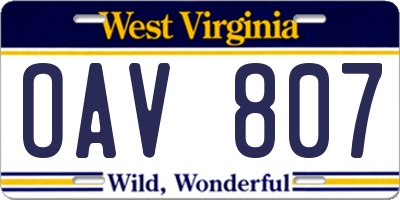 WV license plate OAV807