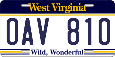WV license plate OAV810