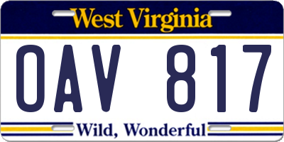 WV license plate OAV817