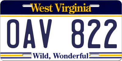 WV license plate OAV822