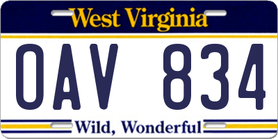 WV license plate OAV834