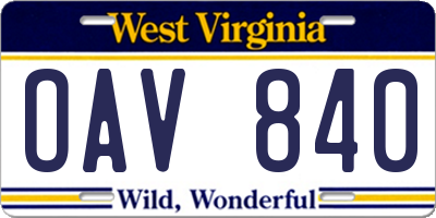 WV license plate OAV840