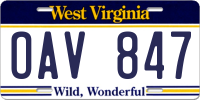WV license plate OAV847