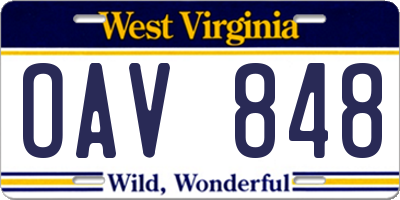 WV license plate OAV848