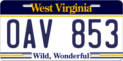 WV license plate OAV853