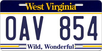 WV license plate OAV854