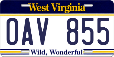 WV license plate OAV855