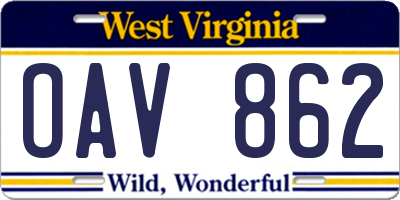 WV license plate OAV862