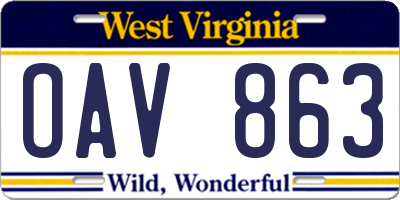 WV license plate OAV863