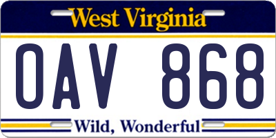 WV license plate OAV868