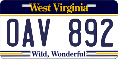 WV license plate OAV892