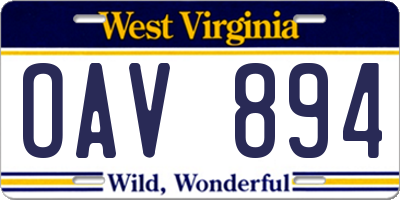 WV license plate OAV894
