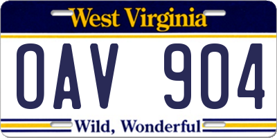 WV license plate OAV904