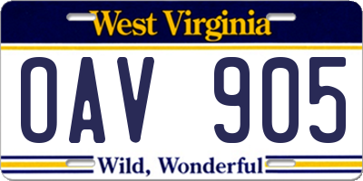 WV license plate OAV905