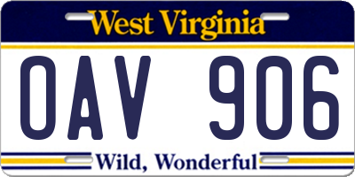 WV license plate OAV906