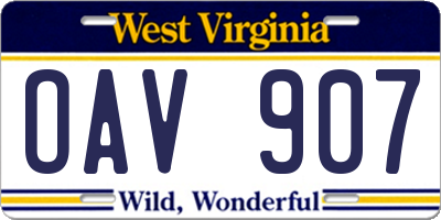 WV license plate OAV907