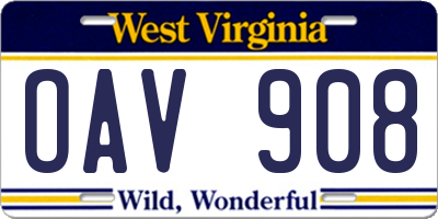 WV license plate OAV908