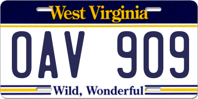 WV license plate OAV909
