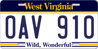 WV license plate OAV910