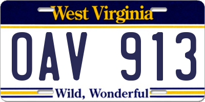 WV license plate OAV913