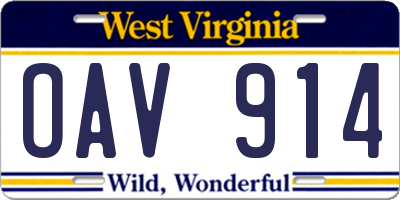 WV license plate OAV914