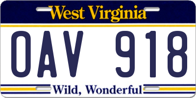 WV license plate OAV918