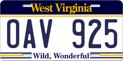 WV license plate OAV925