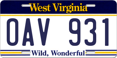 WV license plate OAV931