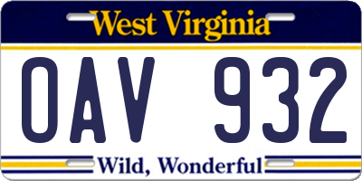 WV license plate OAV932