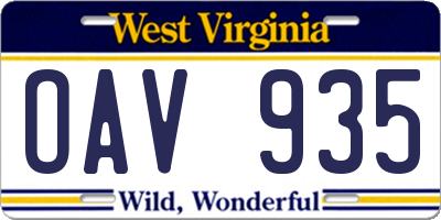 WV license plate OAV935