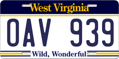 WV license plate OAV939