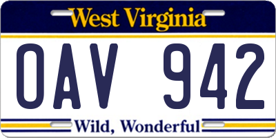 WV license plate OAV942