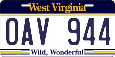 WV license plate OAV944