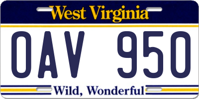 WV license plate OAV950
