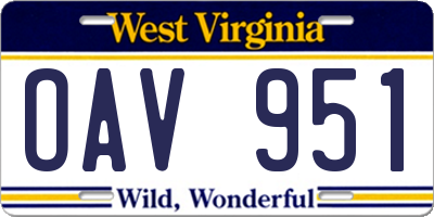 WV license plate OAV951