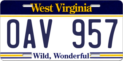 WV license plate OAV957