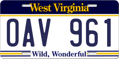 WV license plate OAV961