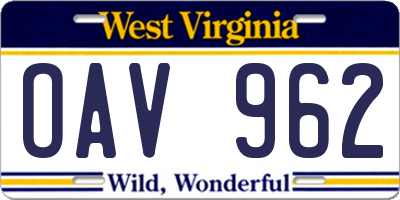 WV license plate OAV962